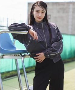 ボンジュールサガン BONJOUR SAGAN 配色パイピングナイロントラックジャケット （CHARCOAL-GRAY）