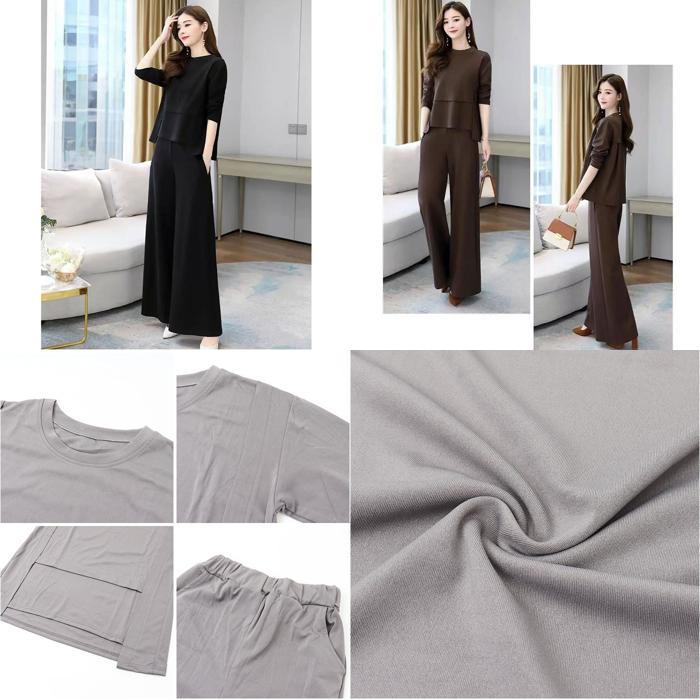 ☆ ブラウン XL パンツスーツ セットアップ レディース 長袖 パンツドレス ワイドパンツ - 画像 (8)