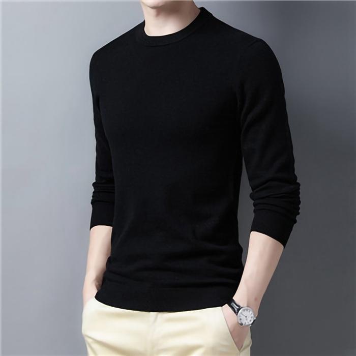 ニット 長袖ニット 無地 メンズ 2type クルーネック モックネック ハイネック セーター 重ね着 きれいめ 着こなし2023