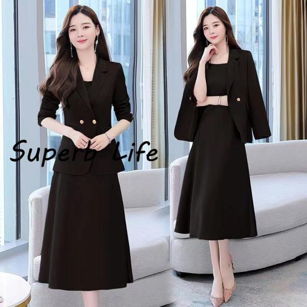 スーツセット レディース ビジネススーツ ワンピースセット 事務服 2点セット 着痩せ フォーマル オフィス 春秋新作 大人かわいい お洒落