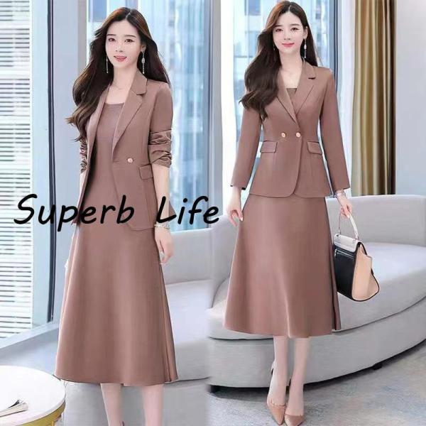 スーツセット レディース ビジネススーツ ワンピースセット 事務服 2点セット 着痩せ フォーマル オフィス 春秋新作 大人かわいい お洒落 - 画像 (2)