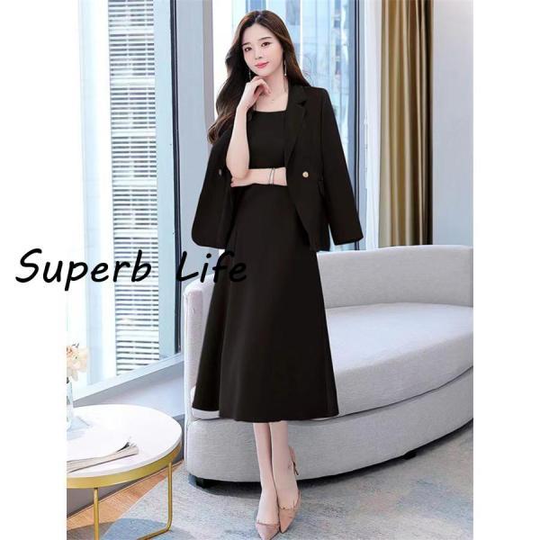 スーツセット レディース ビジネススーツ ワンピースセット 事務服 2点セット 着痩せ フォーマル オフィス 春秋新作 大人かわいい お洒落 - 画像 (3)