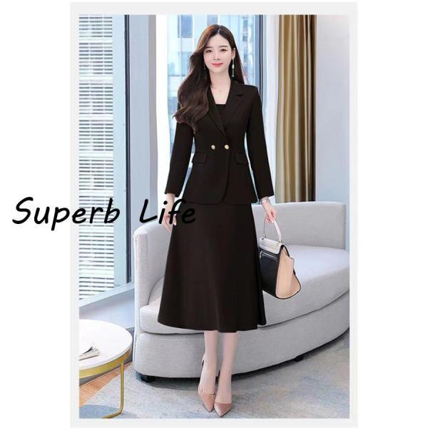 スーツセット レディース ビジネススーツ ワンピースセット 事務服 2点セット 着痩せ フォーマル オフィス 春秋新作 大人かわいい お洒落 - 画像 (4)