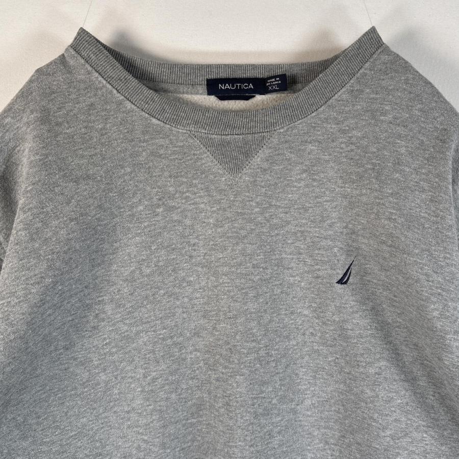 古着 ノーティカ NAUTICA スウェット トレーナー 大きいサイズ ワンポイントロゴ刺繍 Vガゼット プルオーバー XXL グレー メンズ