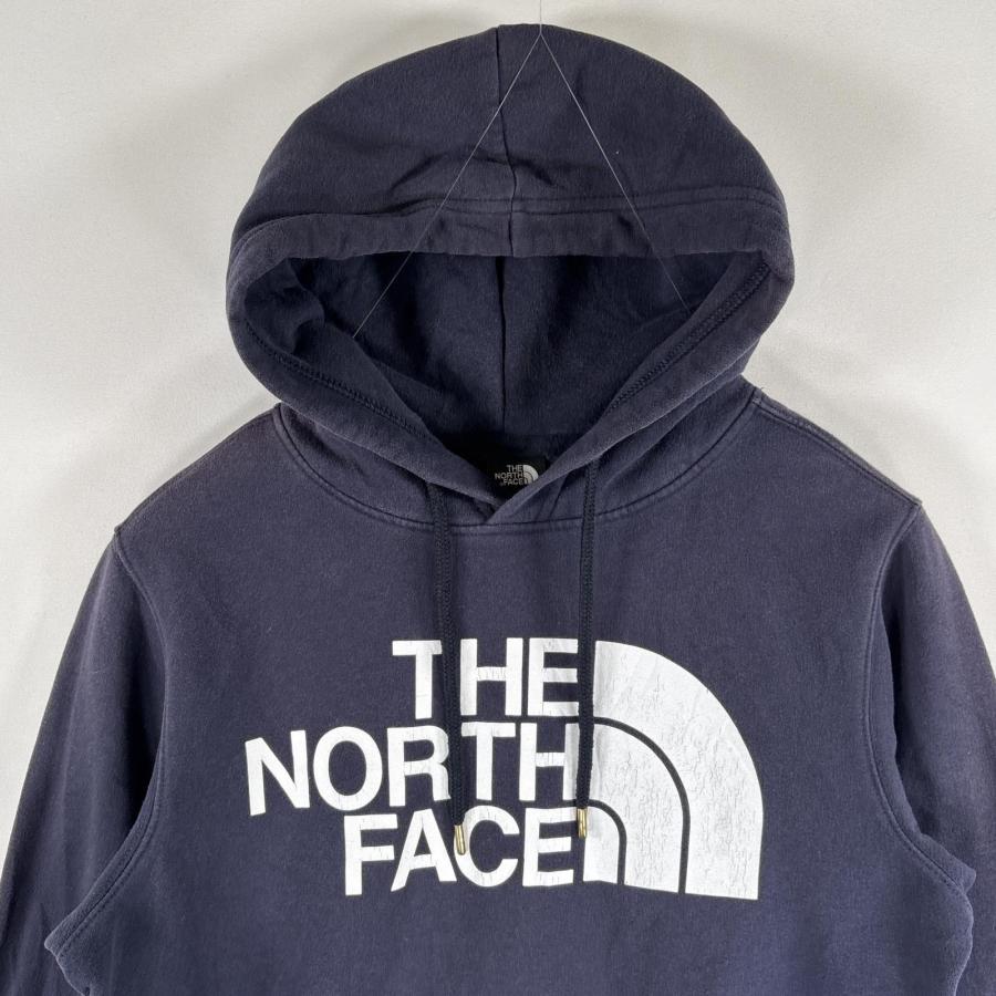 THE NORTH FACE 古着 ザ・ノースフェイス パーカー ビッグロゴプリント アウトドア プルオーバー フーディ S ネイビー メンズ
