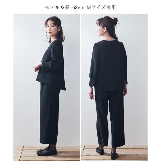 ニッセン 喪服 セットアップ パンツ レディース 礼服 日本製生地使用 洗える 防しわ カフス袖 ナチュラル デザイン ブラウス +ワイド LL/3L nissen - 画像 (3)