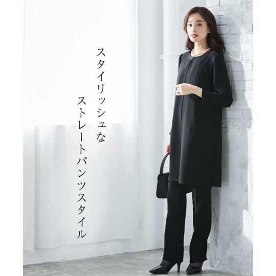 ニッセン 喪服 スーツ パンツ レディース 礼服 洗える防しわ ロング 羽織重ね着風 前開き ブラウス ストレッチ S/M/L nissen - 画像 (4)
