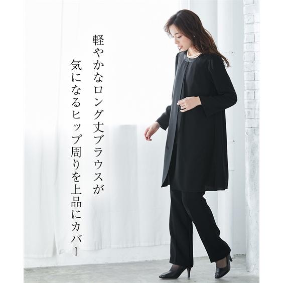 ニッセン 喪服 スーツ パンツ レディース 礼服 洗える防しわ ロング 羽織重ね着風 前開き ブラウス ストレッチ S/M/L nissen - 画像 (7)