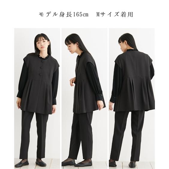 ニッセン ブラックフォーマル レディース 3点セット 喪服 礼服 洗える 防しわ タックデザイン ジレ + ブラウス テーパード パンツ nissen - 画像 (8)
