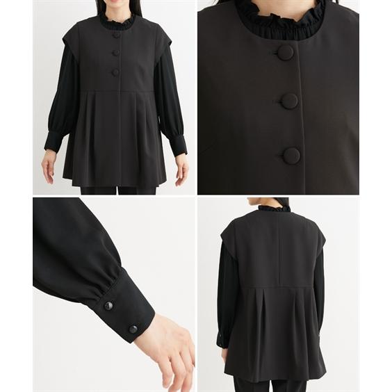 ニッセン ブラックフォーマル レディース 3点セット 喪服 礼服 洗える 防しわ タックデザイン ジレ + ブラウス テーパード パンツ nissen - 画像 (9)