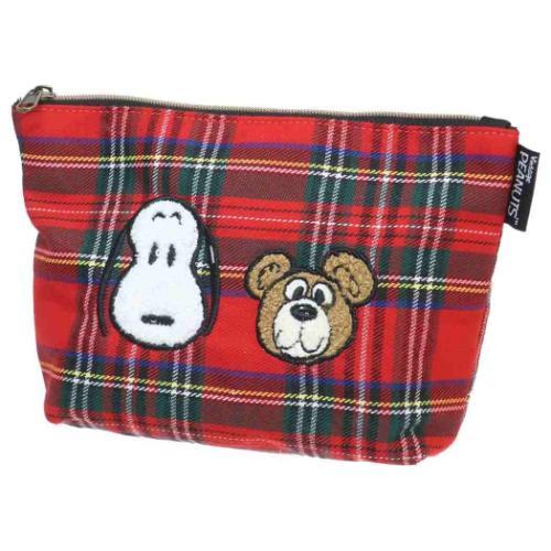 PEANUTS スヌーピー コスメポーチ チェック化粧ポーチ スヌーピーとベア チェック ピーナッツ
