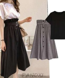 スカートスーツ 夏 Tシャツ+スカート オフィス フェミニン おしゃれ ブラックTシャツ 2点セット お出かけ カジュアル ス