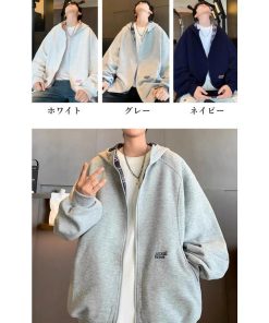 パーカー メンズ 長袖 ショート丈 ジップアップ ポケット付き ツーウェイジッパー ファスナー フード付き チェック切替 英字刺? ウエスタン ゆったり 高級感 ア