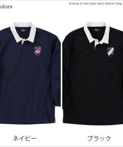 ラガーシャツ 大きいサイズ メンズ 長袖 ポロシャツ 刺繍 ワッペン 比翼仕立て トップス C061210-02