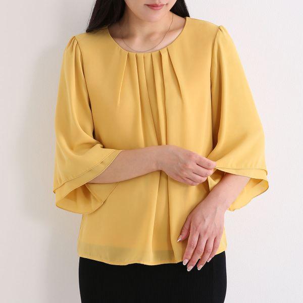 SHIROHATO ニッセン カットソー裏地付 ジョーゼットフレア7分袖ブラウス L LL nissen - 画像 (5)