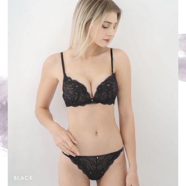 Mon cher pigeon* ブラジャー ショーツ セット Tバック 3点 モンシェルピジョン pigeon トレラトルタ AA A B C D E バルーンブラ 総レース - 画像 (5)