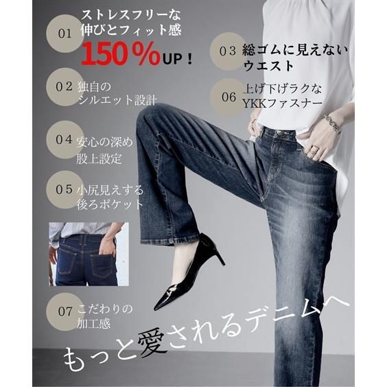ニッセン 大きいサイズ レディース パンツ すごのびストレッチデニムストレートパンツ(ゆったり太もも)(選べる股下) - 画像 (3)