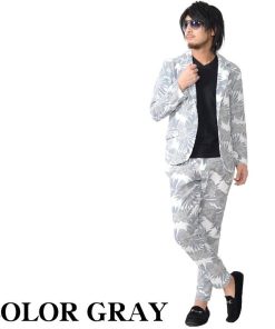 【閉店セール】スーツ メンズ パイル生地 ミニ裏毛 ボタニカル柄 フラワー セットアップ テーラードジャケット JKT ロングパンツ 上下セット