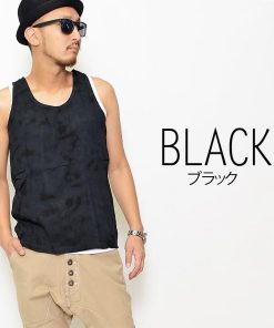 【閉店セール】タンクトップ メンズ ムラ染め加工レイヤードタンクトップ ノースリーブ カットソー アンサンブル 重ね着 レイヤード  M L