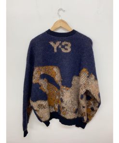 Y-3◆U CH1 CAMO KNIT CREW SWEATER/L/ポリエステル/NVY/総柄/HE1569/カモフラ