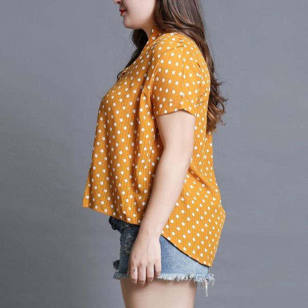 レディースTシャツ 大人 半袖 Vネック 大きいサイズ 女性トップス スリム オフィス 通勤 イエロー - 画像 (5)