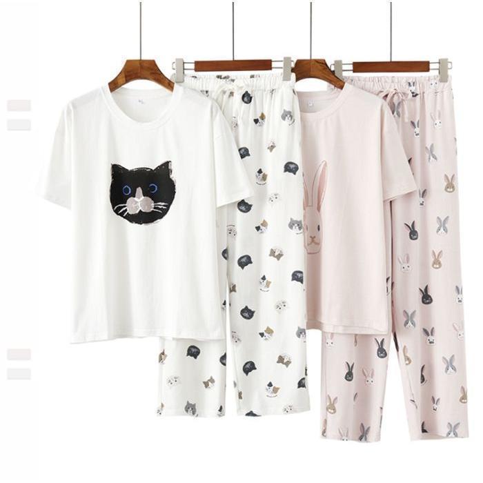 選べる2色ネコ柄が可愛い ルームウェア セットアップ パジャマ ペア レディース メンズ 上下セット 部屋着 春 夏 柔らかい お肌に優しい きれいめ