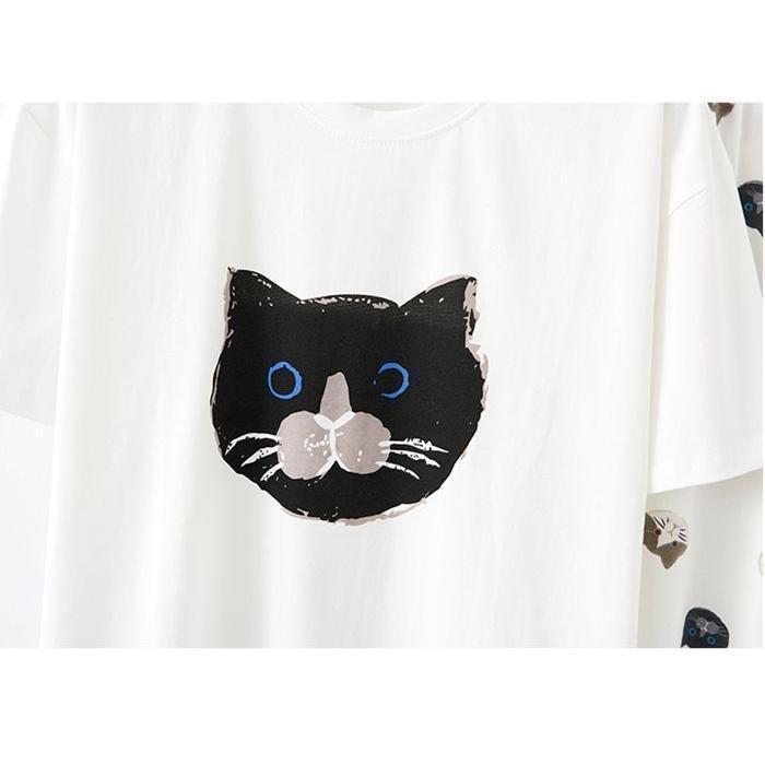 選べる2色ネコ柄が可愛い ルームウェア セットアップ パジャマ ペア レディース メンズ 上下セット 部屋着 春 夏 柔らかい お肌に優しい きれいめ - 画像 (8)