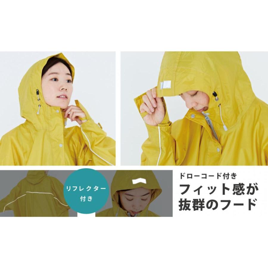 カジメイク ハイポンチョ ワイン フリーサイズ 男女兼用 手甲カバー付き 防水 通勤 通学 自転車 レインコート 雨合羽 カッパ 3340 - 画像 (5)