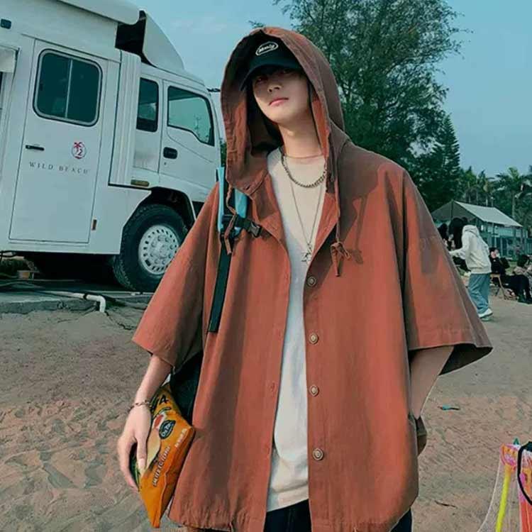 半袖 パーカー 男女兼用 前開き 無地パーカー はおり トップス 夏 サマーパーカー フード付き UVカット 薄手 半袖パーカー - 画像 (2)