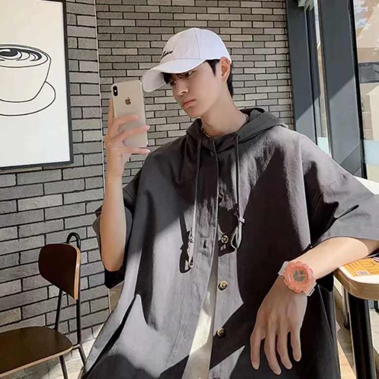 半袖 パーカー 男女兼用 前開き 無地パーカー はおり トップス 夏 サマーパーカー フード付き UVカット 薄手 半袖パーカー - 画像 (3)