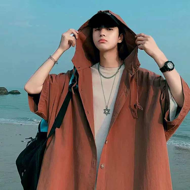 半袖 パーカー 男女兼用 前開き 無地パーカー はおり トップス 夏 サマーパーカー フード付き UVカット 薄手 半袖パーカー - 画像 (4)