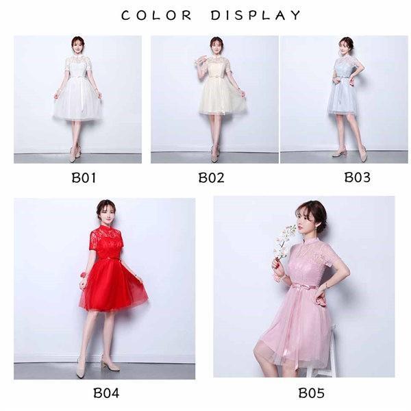 パーティードレス キャバ レース シンプル オフショルダー 花嫁 披露宴 二次会 ブライダル 結婚式 団体服 ショート 演奏会 演出服 - 画像 (2)