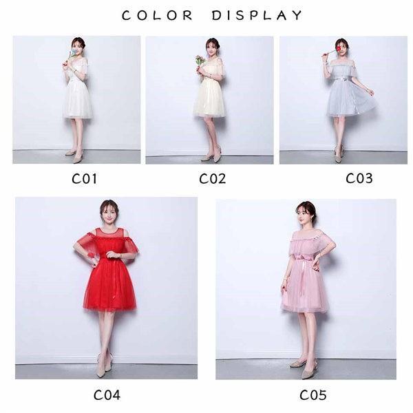 パーティードレス キャバ レース シンプル オフショルダー 花嫁 披露宴 二次会 ブライダル 結婚式 団体服 ショート 演奏会 演出服 - 画像 (3)