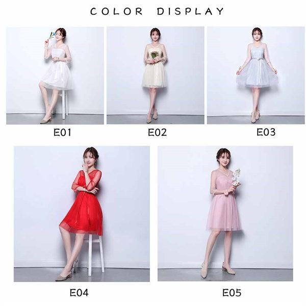 パーティードレス キャバ レース シンプル オフショルダー 花嫁 披露宴 二次会 ブライダル 結婚式 団体服 ショート 演奏会 演出服 - 画像 (5)