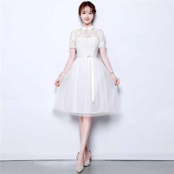 パーティードレス キャバ レース シンプル オフショルダー 花嫁 披露宴 二次会 ブライダル 結婚式 団体服 ショート 演奏会 演出服 - 画像 (7)