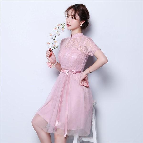 パーティードレス キャバ レース シンプル オフショルダー 花嫁 披露宴 二次会 ブライダル 結婚式 団体服 ショート 演奏会 演出服 - 画像 (8)