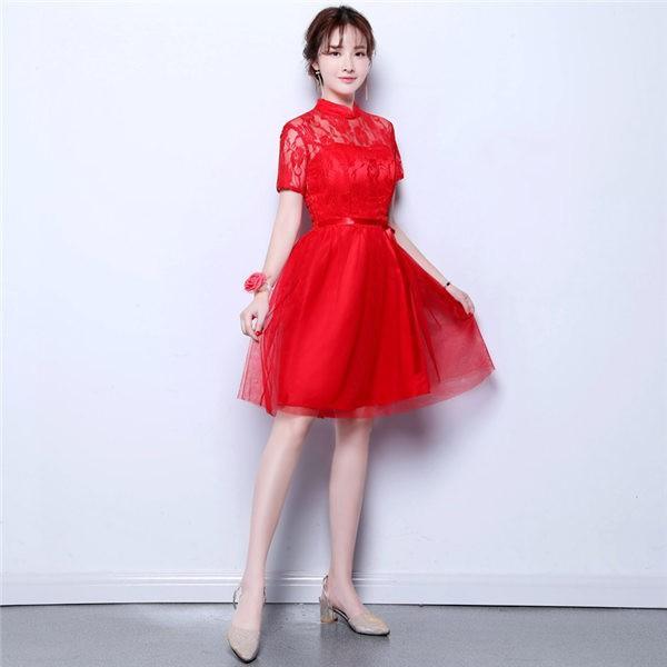 パーティードレス キャバ レース シンプル オフショルダー 花嫁 披露宴 二次会 ブライダル 結婚式 団体服 ショート 演奏会 演出服 - 画像 (9)