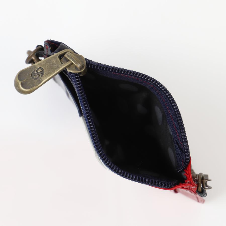 【TONYstyleドット・水玉柄の裏地がおしゃれなイールスキン】チェーン付きカードケース〈トリコロール〉フランスカラー ウナギ革 金運 健康運 うなぎ 軽量 - 画像 (4)