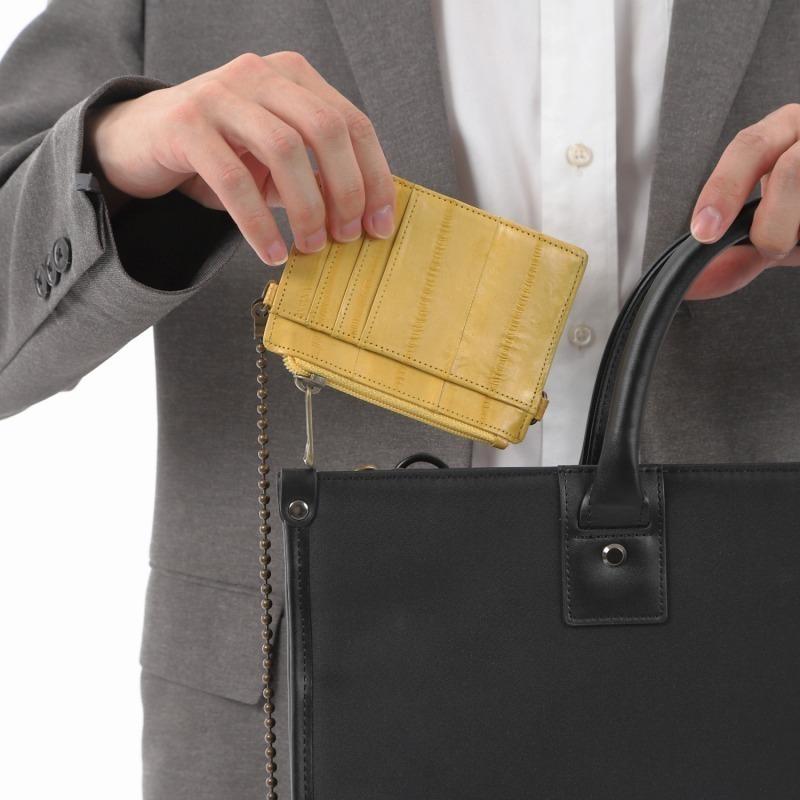 【TONYstyleドット・水玉柄の裏地がおしゃれなイールスキン】チェーン付きカードケース〈トリコロール〉フランスカラー ウナギ革 金運 健康運 うなぎ 軽量 - 画像 (5)