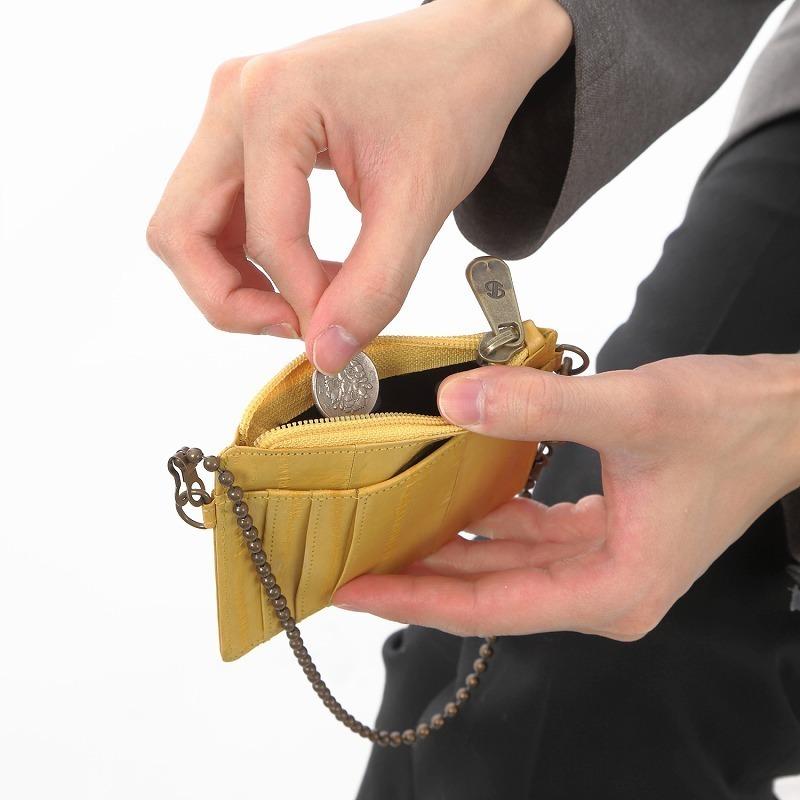 【TONYstyleドット・水玉柄の裏地がおしゃれなイールスキン】チェーン付きカードケース〈トリコロール〉フランスカラー ウナギ革 金運 健康運 うなぎ 軽量 - 画像 (7)