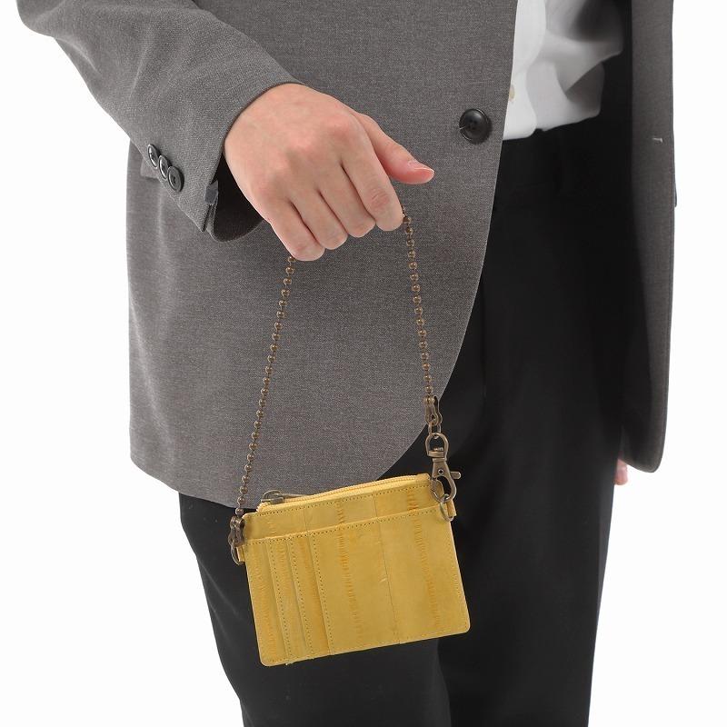 【TONYstyleドット・水玉柄の裏地がおしゃれなイールスキン】チェーン付きカードケース〈トリコロール〉フランスカラー ウナギ革 金運 健康運 うなぎ 軽量 - 画像 (8)