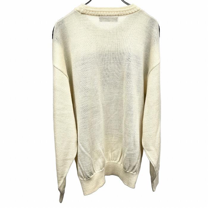 レナウン SEVE BALLESTEROS RENOWN セーター カットソー レトロ柄 長袖 アクリル×毛×ナイロン L アイボリー 生成り色×赤×黒×紺×緑 メンズ