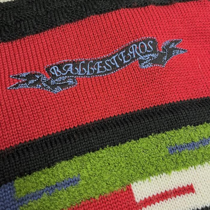 レナウン SEVE BALLESTEROS RENOWN セーター カットソー レトロ柄 長袖 アクリル×毛×ナイロン L アイボリー 生成り色×赤×黒×紺×緑 メンズ - 画像 (2)