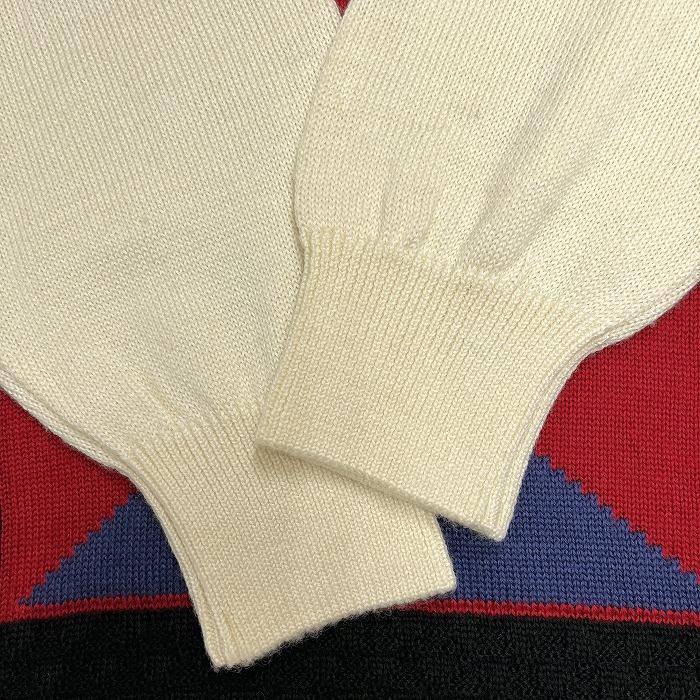 レナウン SEVE BALLESTEROS RENOWN セーター カットソー レトロ柄 長袖 アクリル×毛×ナイロン L アイボリー 生成り色×赤×黒×紺×緑 メンズ - 画像 (4)