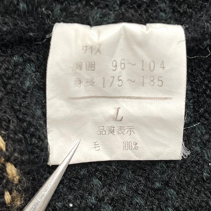 Mr. LOOPER セーター ウールカットソー レトロ柄 古着 長袖 丸首 日本製 ウール100% L ブラック 黒×緑×黄×赤茶×グレー メンズ - 画像 (6)