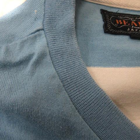 BEAMS ビームス Tシャツ カットソー 半袖 ボーダー M 水色 白 ホワイト /YI メンズ - 画像 (4)