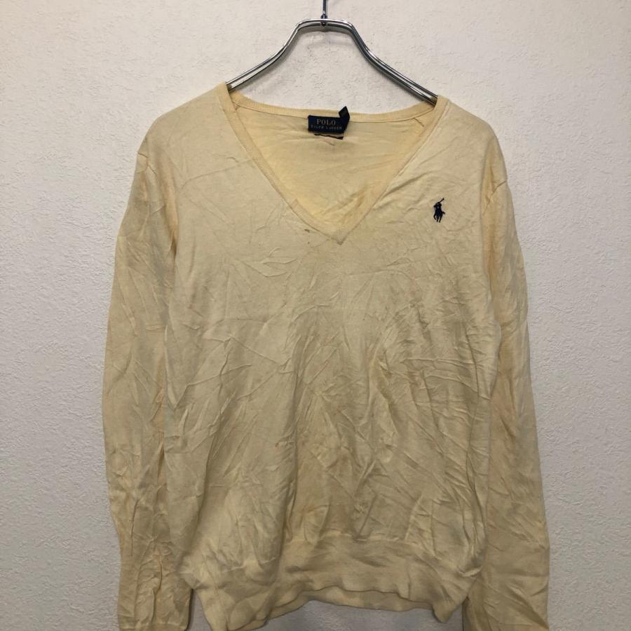 POLO RALPH LAUREN コットン ニット セーター S イエロー ポロラルフローレン 刺繍 ロゴ Vネック 薄手 古着卸 アメリカ仕入 a510-6482