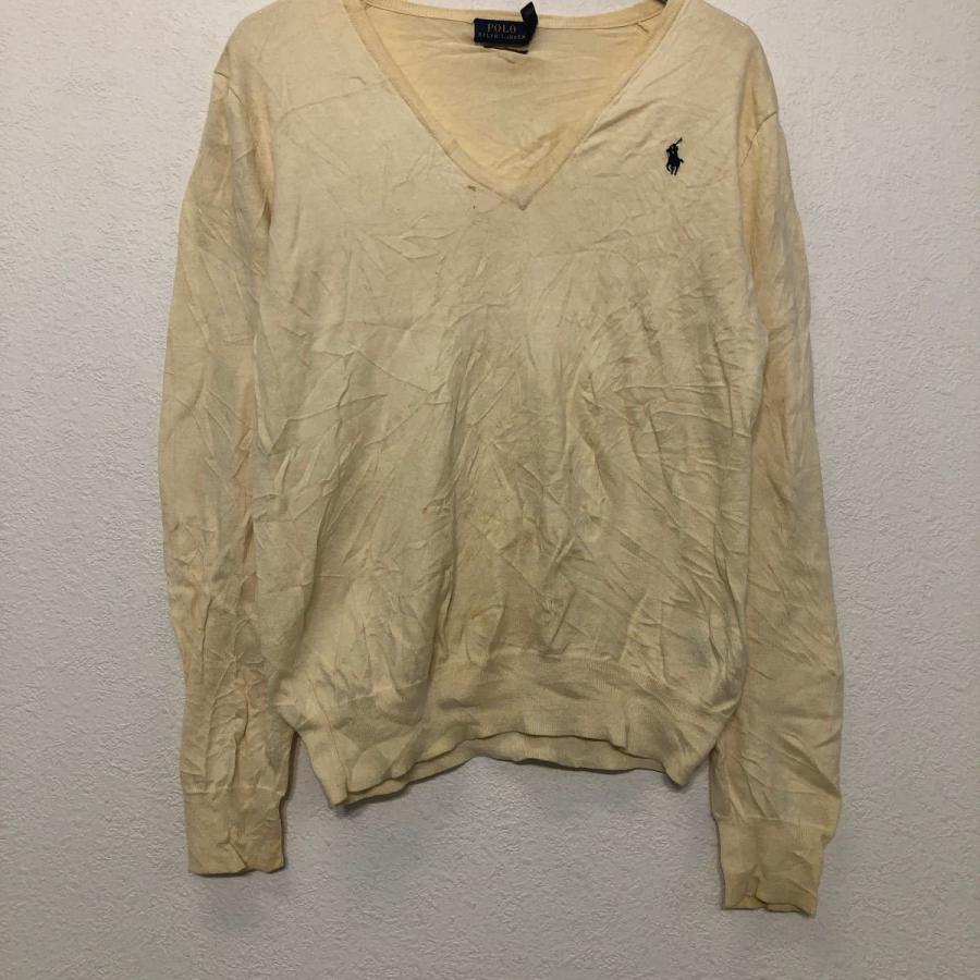 POLO RALPH LAUREN コットン ニット セーター S イエロー ポロラルフローレン 刺繍 ロゴ Vネック 薄手 古着卸 アメリカ仕入 a510-6482 - 画像 (2)