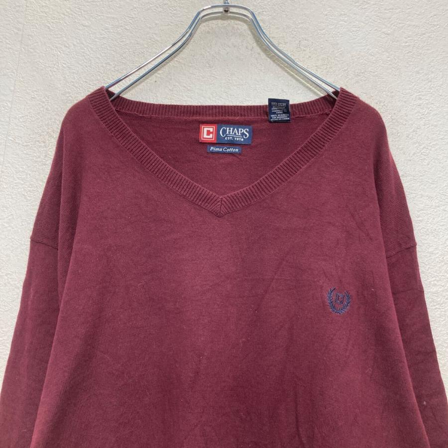 CHAPS コットンニット セーター XL バーガンディ チャップス ビッグサイズ Vネック 古着卸 アメリカ仕入 a611-5775