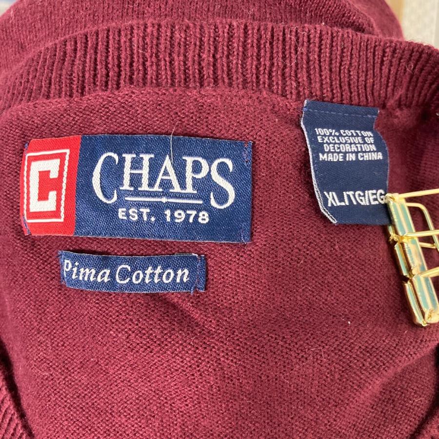 CHAPS コットンニット セーター XL バーガンディ チャップス ビッグサイズ Vネック 古着卸 アメリカ仕入 a611-5775 - 画像 (6)